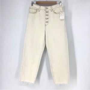 Free People Barrel High Waisted Button Crop Jeans
